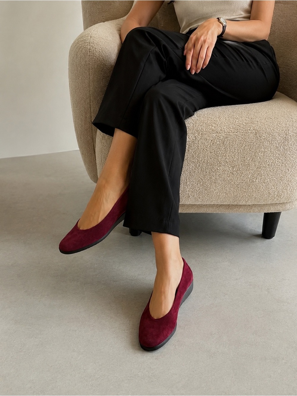 Suede Burgundy Low Wedge Flats for Women